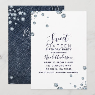 Denim & Diamonds-Tasche zum Geburtstag Sweet 16-Pa Einladung