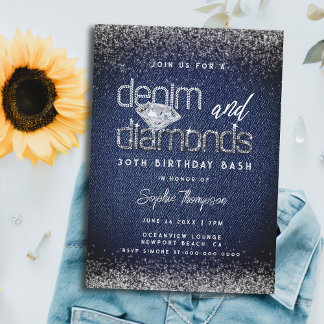Denim Diamonds Typografie Chic 30. Geburtstags-Par Einladung