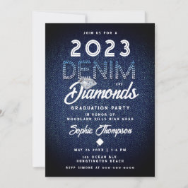 Denim Diamonds Typografy Modern Graduation Party Einladung