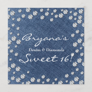 Denim Diamonds verstreuter Glitter Sweet 16 Einlad Einladung
