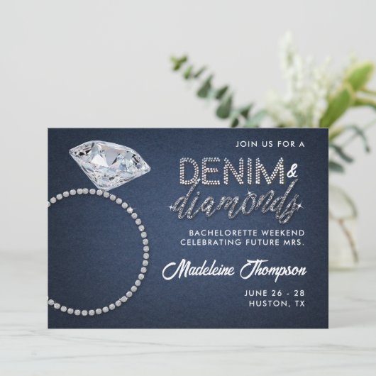 Denim Diamonds Wedding Ring Bachelorette Route Einladung (Stehend Vorderseite)
