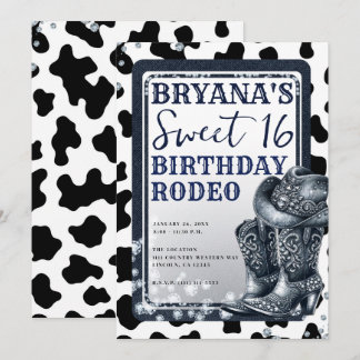 Denim & Diamonds Western Glam Cowgirl Sweet 16 Einladung