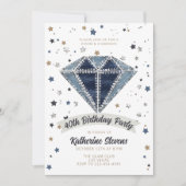 Denim Diamonds White Blue Glitzer 40. Geburtstag Einladung (Vorderseite)