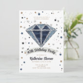 Denim Diamonds White Blue Glitzer 40. Geburtstag Einladung (Stehend Vorderseite)