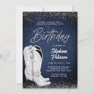 Denim Diamonds White Cowgirl Boots 50. Geburtstag Einladung