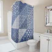 Denim-Dreieck-Patchwork-Vintage-Textur. Duschvorhang (Beispiel)