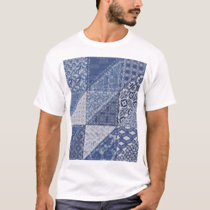 Denim-Dreieck-Patchwork-Vintage-Textur. T-Shirt