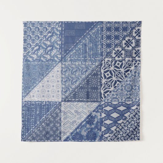 Denim-Dreieck-Patchwork-Vintage-Textur. Wandteppich (Vorderseite)