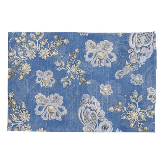 Denim - Elfenbeinperlen wiederholen Muster Kissenbezug (Rückseite)