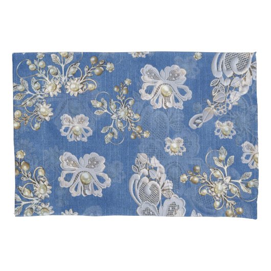 Denim - Elfenbeinperlen wiederholen Muster Kissenbezug (Vorderseite)