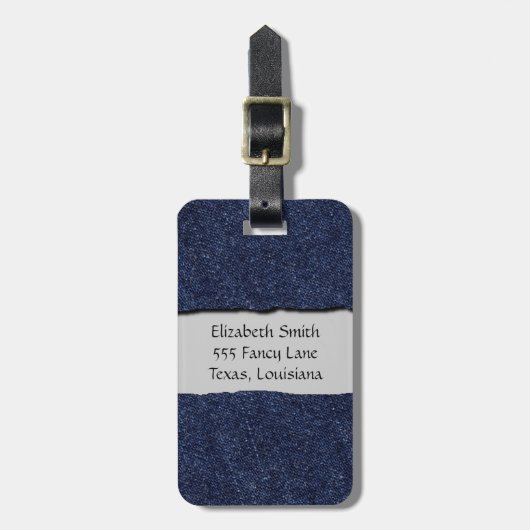 Denim Fabric, Denim Texture, Blue Denim, Ihr Name Gepäckanhänger (Vorderseite vertikal)