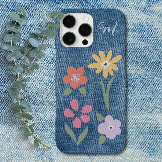 Denim Fabric Floral Monogram Case-Mate iPhone Hülle