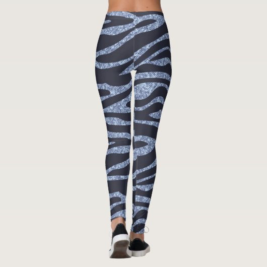 Denim Farbe Zebra Retro Animal Print Leggings (Rückseite)