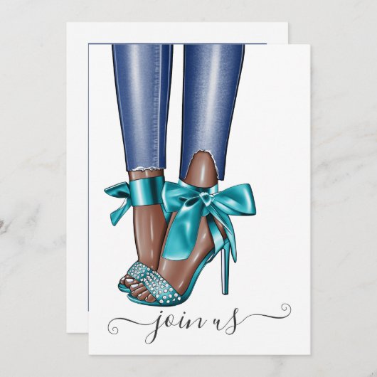 Denim Fashionista Bachelorette Einladung (Vorne/Hinten)