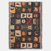 Denim Folk Art Quilt Muster | Rustikales Herbstpfl Decke (Vorderseite Vertikal)