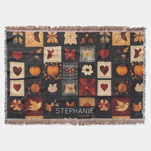 Denim Folk Art Quilt Muster | Rustikales Herbstpfl Decke (Vorderseite)
