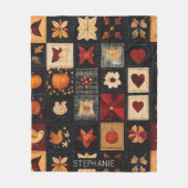 Denim Folk Art Quilt Muster | Rustikales Herbstpfl Fleecedecke (Vorderseite)