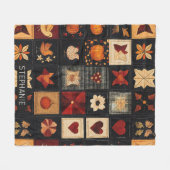 Denim Folk Art Quilt Muster | Rustikales Herbstpfl Fleecedecke (Vorderseite (Horizontal))