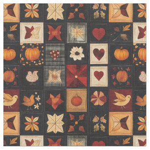 Denim Folk Art Quilt Muster   Rustikales Herbstpfl Stoff