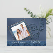 Denim Foto Save the Date Einladung (Stehend Vorderseite)