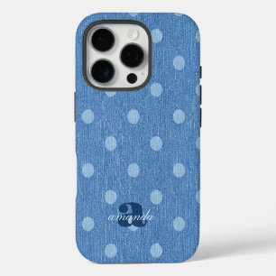 Denim gewaschenes Polka-Punkt-Design iPhone 16 Pro Hülle