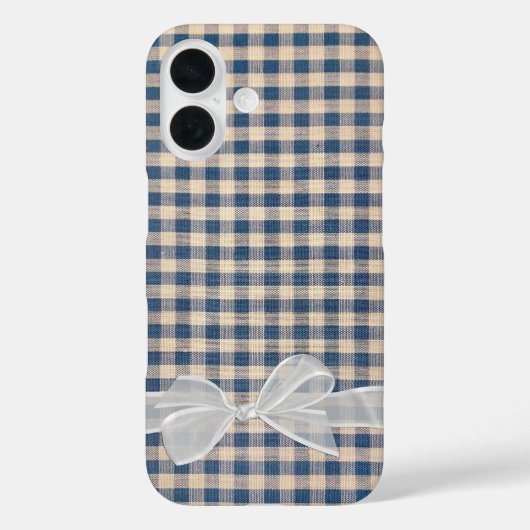 Denim Gingham mit weißem Bow Case-Mate iPhone Hülle (Rückseite)