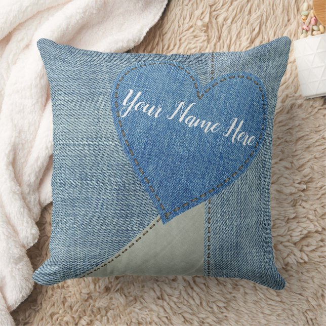 Denim Heart Patch Pillow Kissen (Decke)