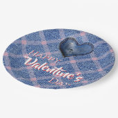 Denim Heart Valentine's Day Party Plaid Pappteller (Schrägansicht)
