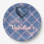 Denim Heart Valentine's Day Party Plaid Pappteller (Vorderseite)