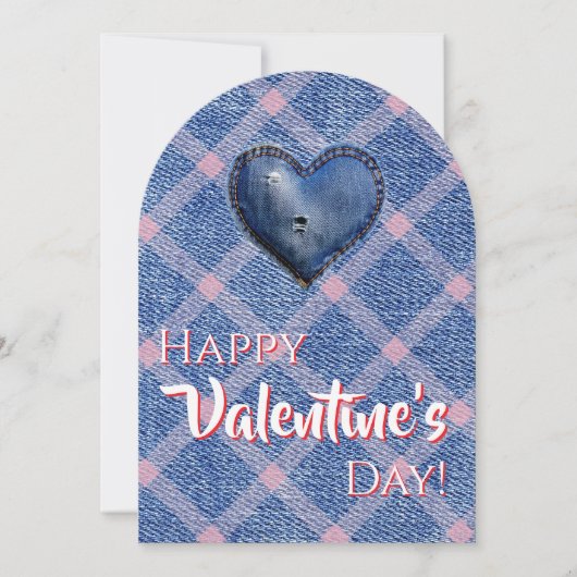 Denim Heart Valentine's Day Plaid Friendship Einladung (Vorderseite)