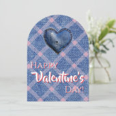 Denim Heart Valentine's Day Plaid Friendship Einladung (Stehend Vorderseite)
