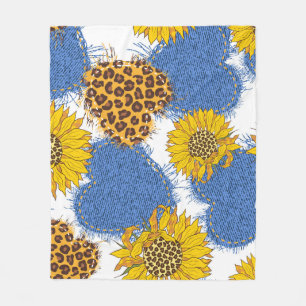Denim Hearts Leopard Sunflowers Muster Fleecedecke