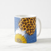 Denim Hearts Leopard Sunflowers Muster Kaffeetasse (VorderseiteRechts)