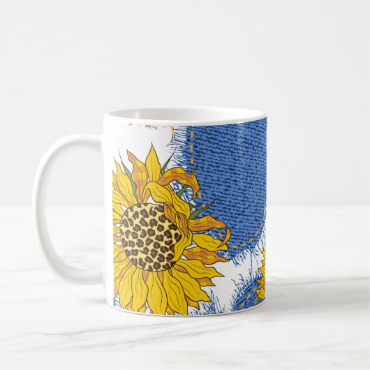 Denim Hearts Leopard Sunflowers Muster Kaffeetasse (Links)