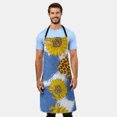 Denim Hearts Leopard Sunflowers Muster Schürze (Getragen)