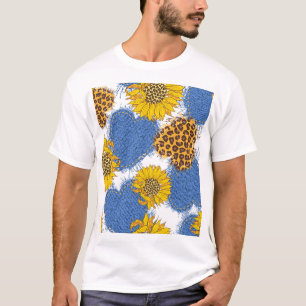 Denim Hearts Leopard Sunflowers Muster T-Shirt