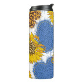 Denim Hearts Leopard Sunflowers Muster Thermosbecher (Nach links gedreht)