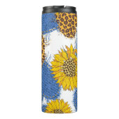Denim Hearts Leopard Sunflowers Muster Thermosbecher (Rückseite)
