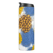 Denim Hearts Leopard Sunflowers Muster Thermosbecher (Nach rechts gedreht)