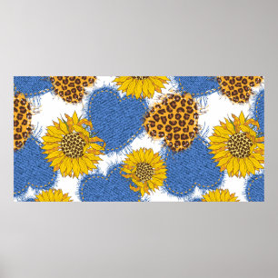 Denim Herzen aus Stoff mit abgerissenen Kanten und Poster