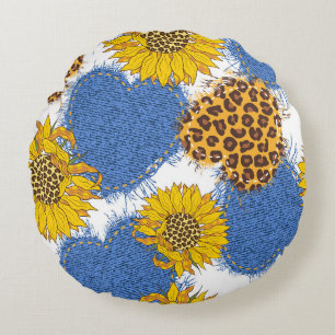 Denim Herzen aus Stoff mit abgerissenen Kanten und Rundes Kissen