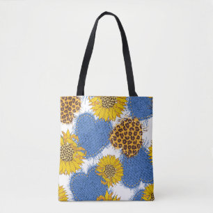 Denim-Herzen Leopard-Sonnenblumen-Muster Tasche