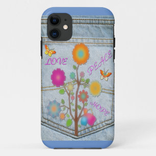 Denim-Hintertaschen-Blumen Frieden Liebe Hoffnung Case-Mate iPhone Hülle