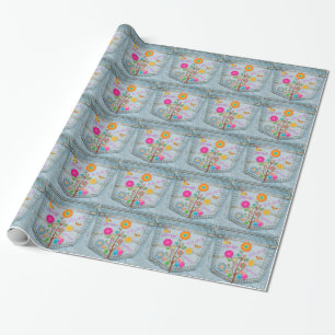Denim-Hintertaschen-Blumen Frieden Liebe Hoffnung Geschenkpapier