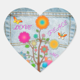 Denim-Hintertaschen-Blumen Frieden Liebe Hoffnung Herz-Aufkleber