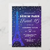Denim in Paris Glitzer Elegant Lila Sweet 16 Einladung (Vorderseite)