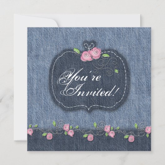 Denim in Rose Hochzeit Einladung Western (Vorderseite)