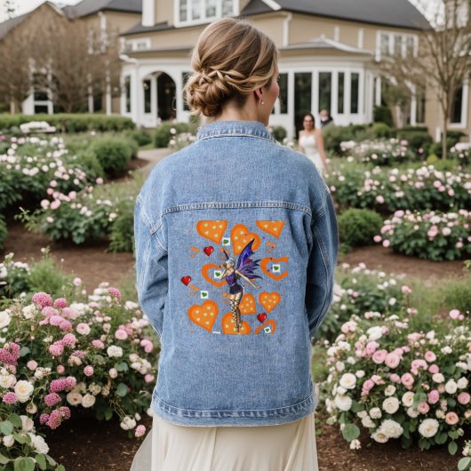 Denim Jacket Blue Orange Hearts Fairy Jeansjacke (Hochzeit Rückseite)