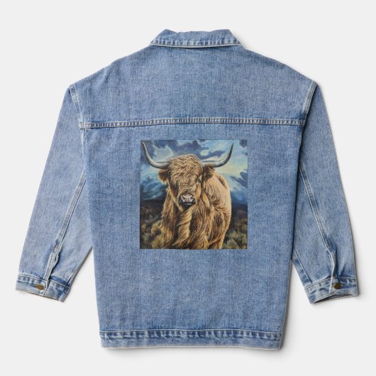 Denim Jacket mit einer tapferen Bergkuh Jeansjacke (Rückseite)