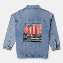 Denim Jacket – Red Pulse Abstract Design Jeansjacke
